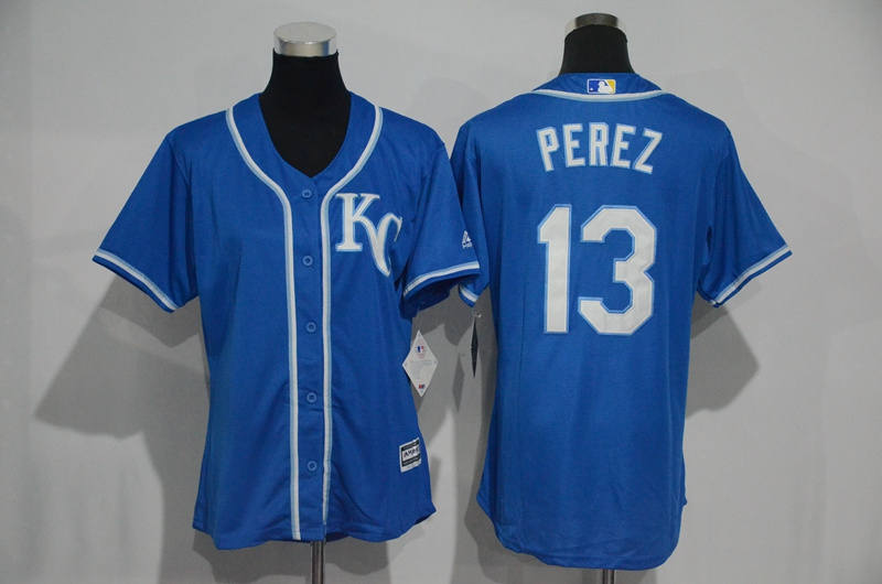 Womens 2017 MLB Kansas City Royals #13 Perez Blue Jerseys